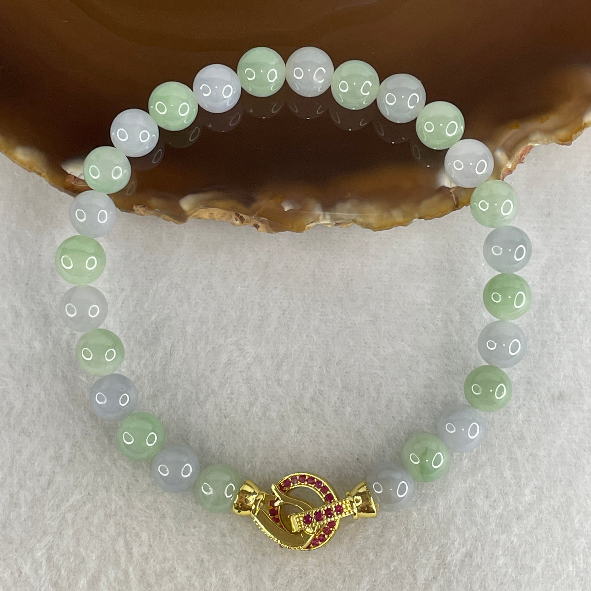 Natural Type A Light Green & Lavender Jadeite Beads Bracelet | (21.92g | 18.5cm | 7.6mm | 26 Beads | Heart, Crown & Third Eye Chakra Harmony, Noble Benefactor Magnet & Feng Shui Prosperity Talisman)