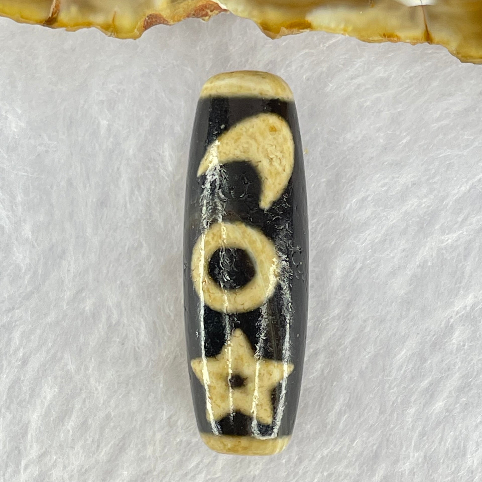 Natural Powerful Tibetan Old Oily Agate Cai Shen with Moon Sun Star Dzi Bead Heavenly Master (Tian Zhu) 财神长天珠 9.09g 37.5 by 12.6mm - Huangs Jadeite and Jewelry Pte Ltd