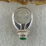 Type A Natural Old Mine Green Jadeite Cabochon 6.8 by 8.5 by 3.0mm Stone for Setting 14.03g (On Silver Ring Mold) US 7.5 HK 16.5 - Huangs Jadeite and Jewelry Pte Ltd