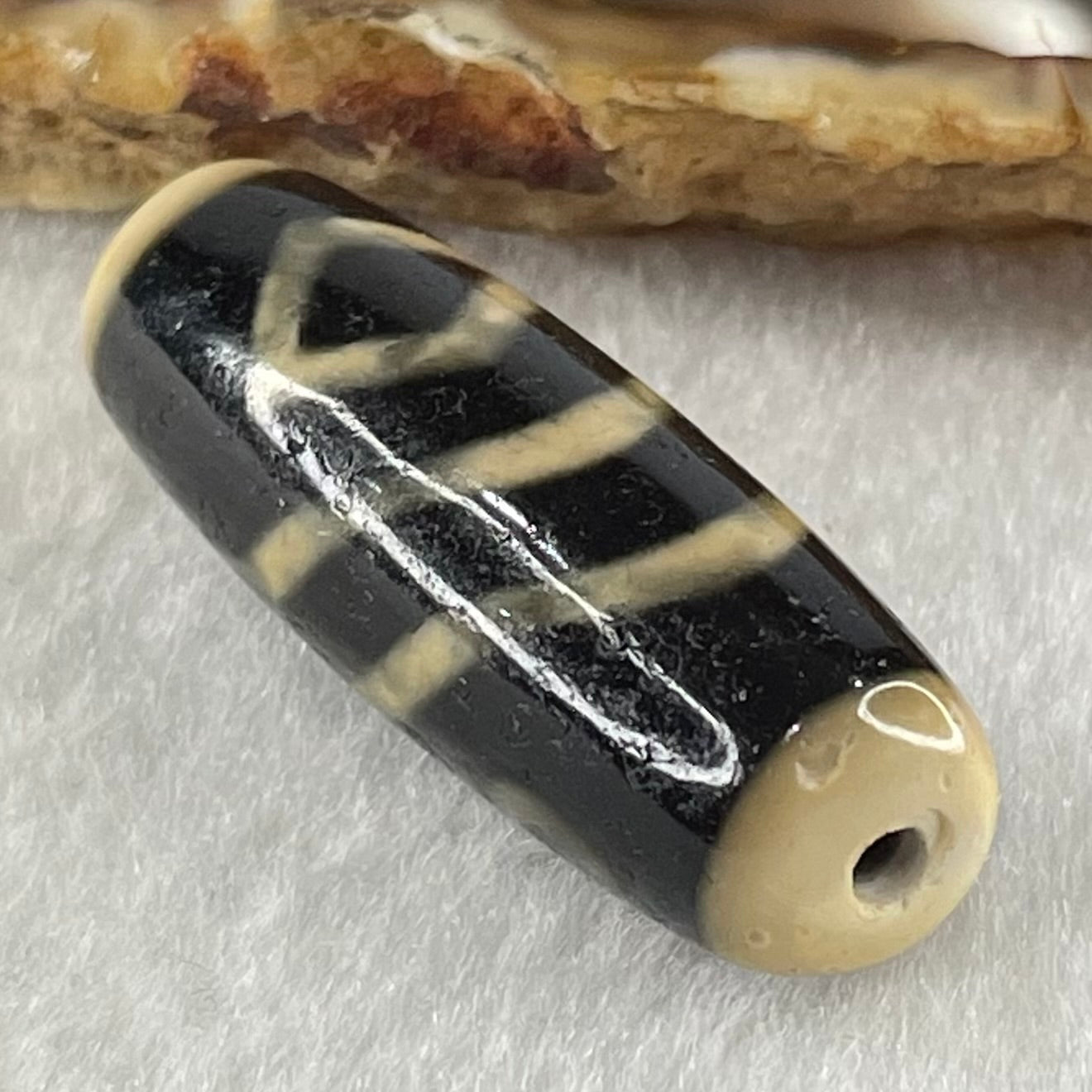 Natural Powerful Tibetan Old Oily Water Pattern One Eye Vajra With Nectar Vessel Treasure Bottle Agate Bead Heavenly Master (Tian Zhu) 天珠 8.40g 34.6 by 12.3mm - Huangs Jadeite and Jewelry Pte Ltd