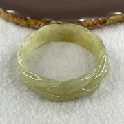 Type A Natural Yellowish Green Jadeite Oval Carved Bangle 41.73g Inner Diameter 54.2mm 16.5 by 7.1mm (Very Very Slight Internal Lines) - Huangs Jadeite and Jewelry Pte Ltd