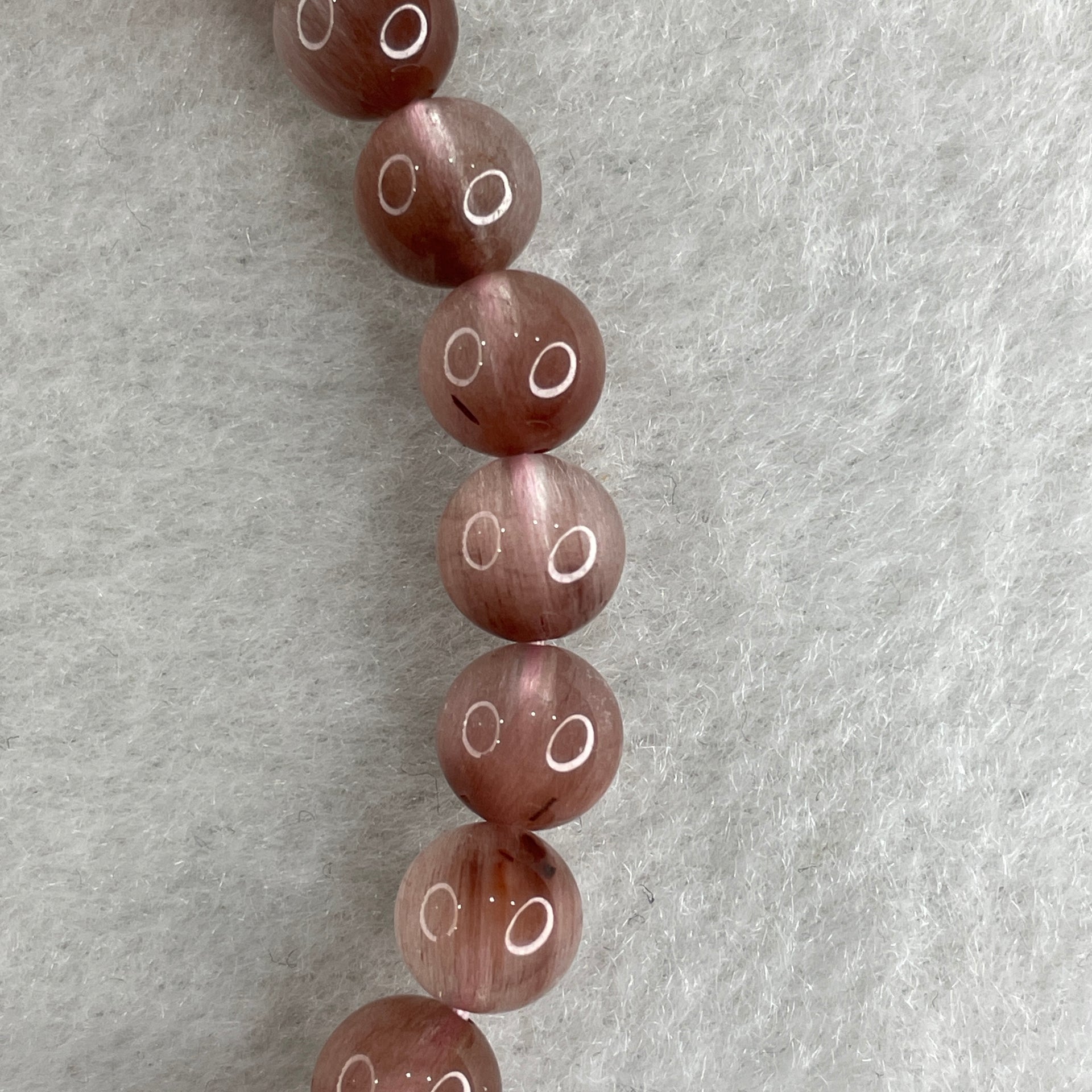 Natural Pinky Rabbit Hair Rutilated Quartz Beads Bracelet 13.81g 16.5cm 7.3mm 27 Beads - Huangs Jadeite and Jewelry Pte Ltd
