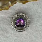 Natural Meteorite Powerful Energy Spinning Purple with Yellow Heart Charm in S925 Silver with Crystals For Necklace / Bracelet 2.89g 15.9 by 6.9mm - Huangs Jadeite and Jewelry Pte Ltd