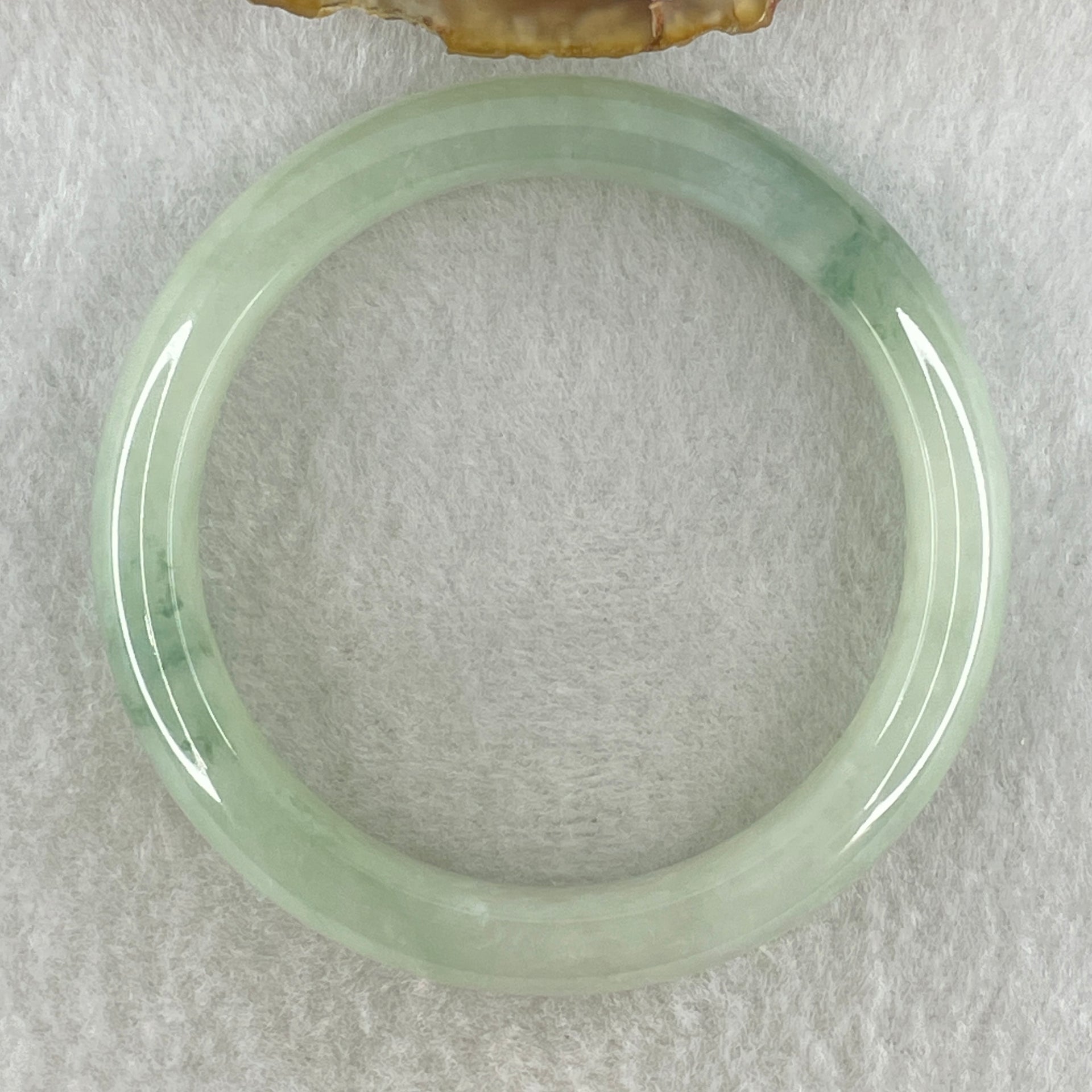 Type A Natural Jelly Semi Icy Light Green with Blueish Green Flora Piao Hua Jadeite Bangle 47.66g Inner Diameter 52.4mm 12.6 by 8.5mm (Internal Lines) - Huangs Jadeite and Jewelry Pte Ltd