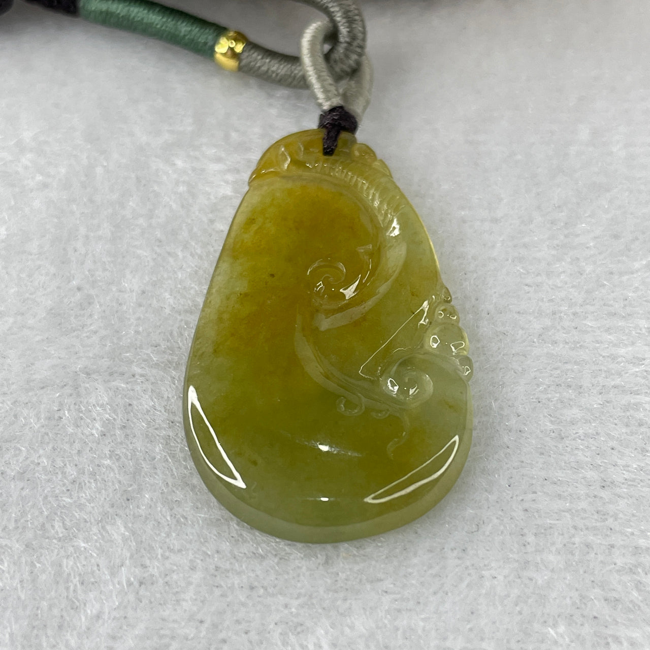 Certified Natural Type A Semi-Icy Yellowish & Green Piao Hua Jadeite Ruyi Pendant | Authentic Myanmar Feicui Manifestation Amulet | Deluxe Minimalist Sacred Talisman (6.54g | 34.5x20.4x3.7mm)