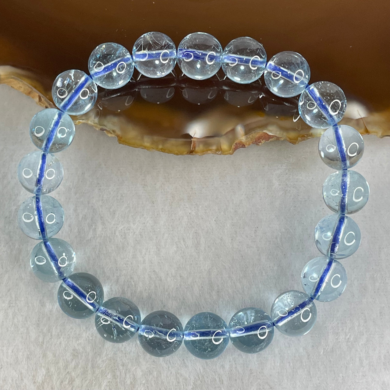 Good Grade Natural Blue Topaz Beads Bracelet 29.22g 15.5cm 9.3mm 21 Beads - Huangs Jadeite and Jewelry Pte Ltd