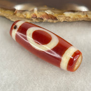 Natural Powerful Tibetan Old Oily Red White Agate One Eye Wood Element Dzi Bead Heavenly Master (Tian Zhu) 一眼木元素天珠 11.06g 38.2 by 13.6mm - Huangs Jadeite and Jewelry Pte Ltd