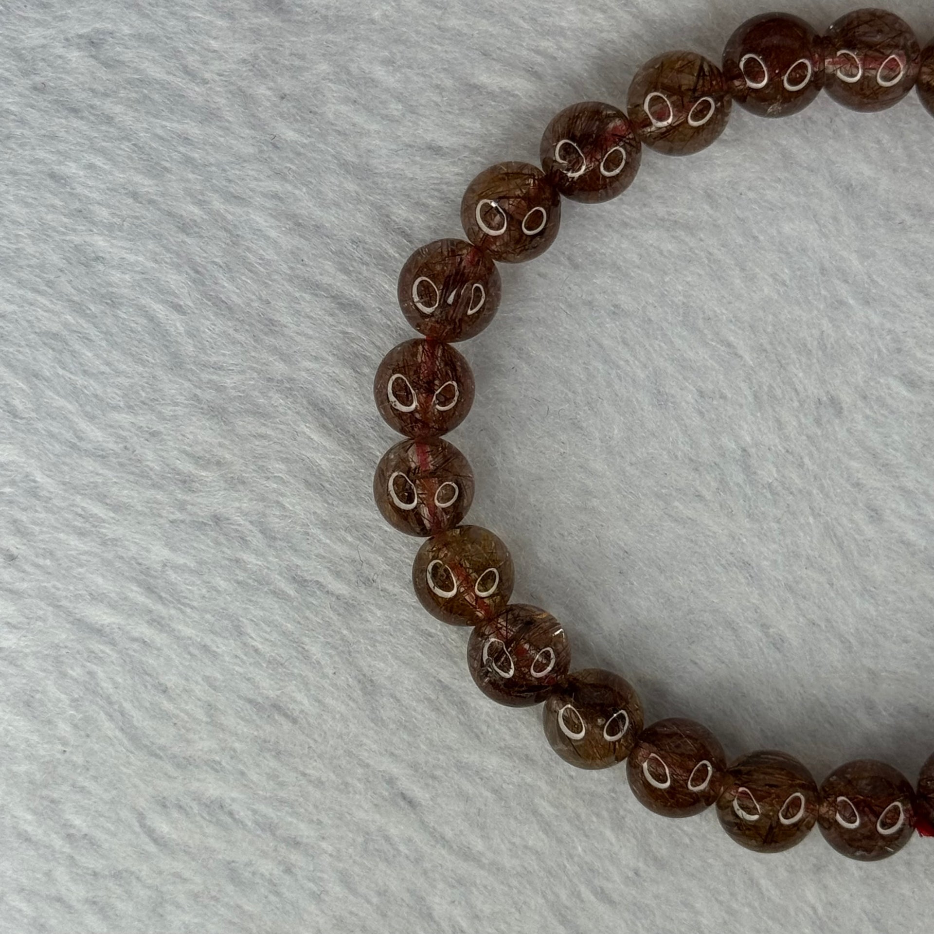 Natural Copper Rutilated Quartz Beads Bracelet 天然銅髮晶手镯 16.01g 16cm 7.9mm 25 Beads - Huangs Jadeite and Jewelry Pte Ltd