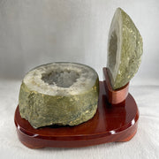 Natural White Agate Wealth Pot with Wooden Stand 3,073.0g 195.0 by 210.0 by 180.0mm - Huangs Jadeite and Jewelry Pte Ltd