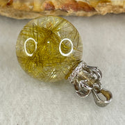 Good Grade Natural Golden Rutilated Quartz Bead in S925 Silver with Cubic Zirconia Pendant 6.45g 16.0mm - Huangs Jadeite and Jewelry Pte Ltd