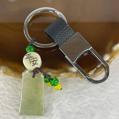 Type A Semi Icy Green Jadeite Wu Shi Pai Key Chain 24.19g 18.0 by 30.6 by 4.8mm - Huangs Jadeite and Jewelry Pte Ltd