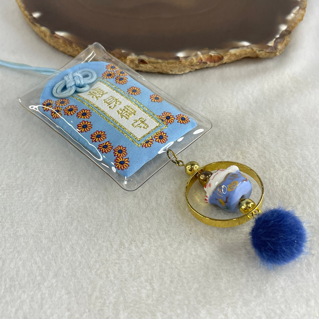 Porcelain Blue Fortune Cat Fat Burning Charm 13.87g 15.2 by 17.3 by 14.5mm - Huangs Jadeite and Jewelry Pte Ltd