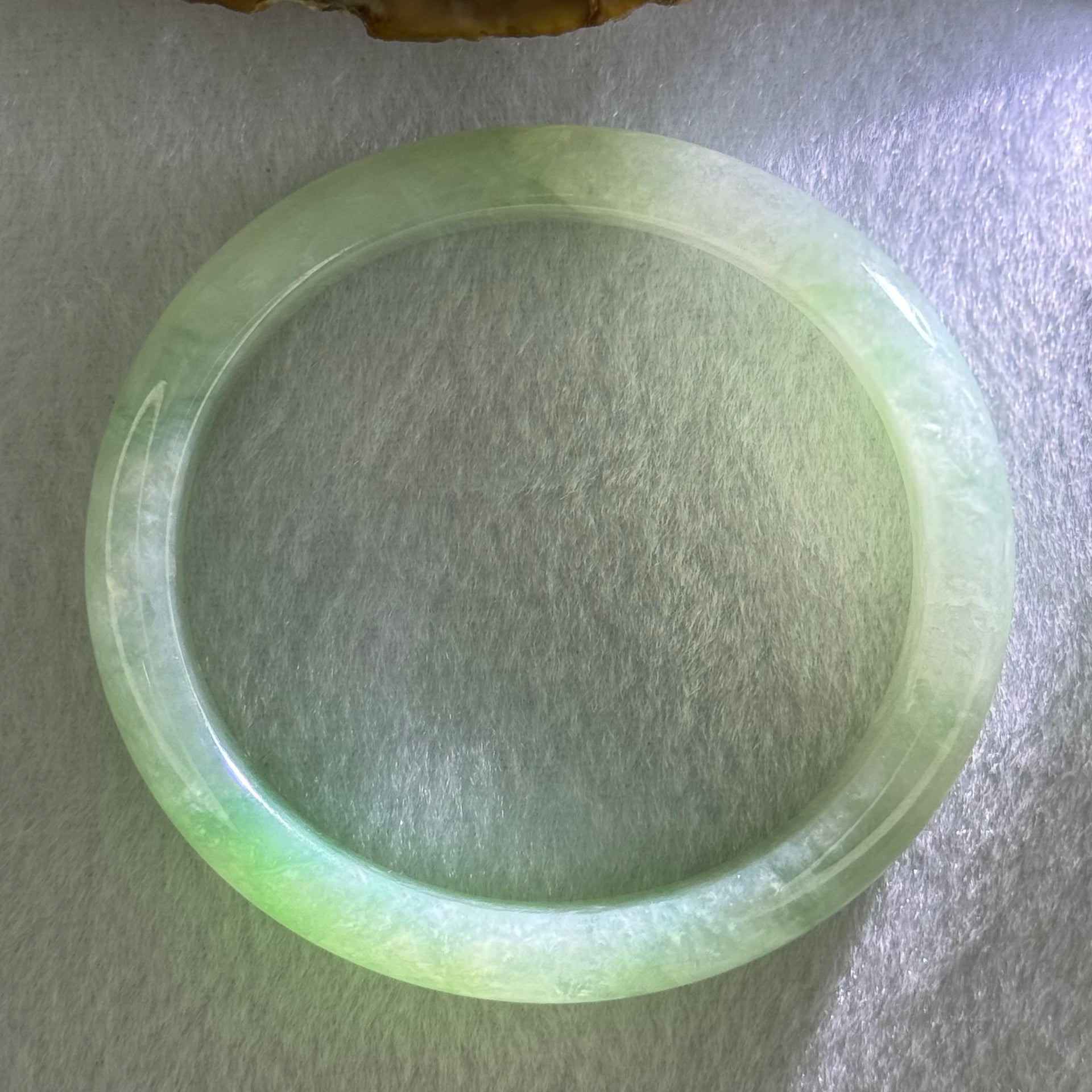 Type A Semi Icy Bright Green Jadeite Oval Bangle Internal Diameter 54.4mm 40.37g 11.3 by 8.4mm (Slight Internal Lines) - Huangs Jadeite and Jewelry Pte Ltd