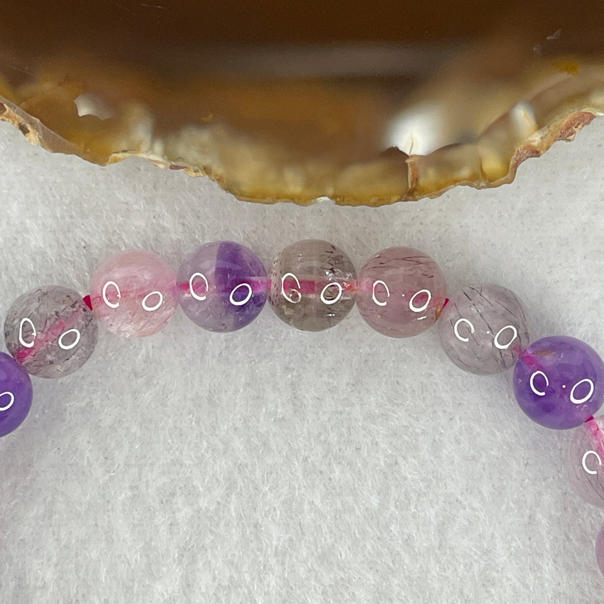Certified Above Average Grade Natural Super 7 Crystal Beads Bracelet | 7.8mm Sacred 7-Mineral Synergy Power (15.97g | 16.5cm Wrist Sizing | 26 Beads)