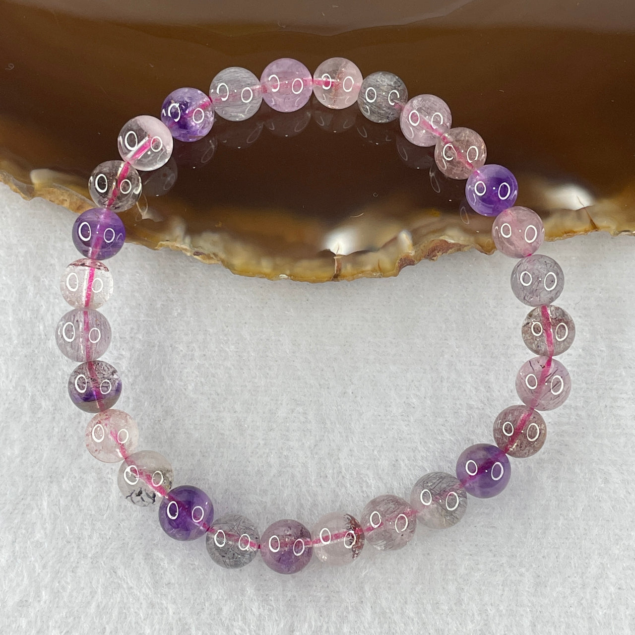Certified Above-Average Grade Natural Super 7 Crystal Beads Bracelet | High-Fluidity Crystalline Strand | Authentic Sacred Seven Multi-Mineral Inclusions Quartz Spiritual Catalyst & Auric Shield Bracelet (13.58g | 16.5cm Length | 7.2mm | 28 Beads)