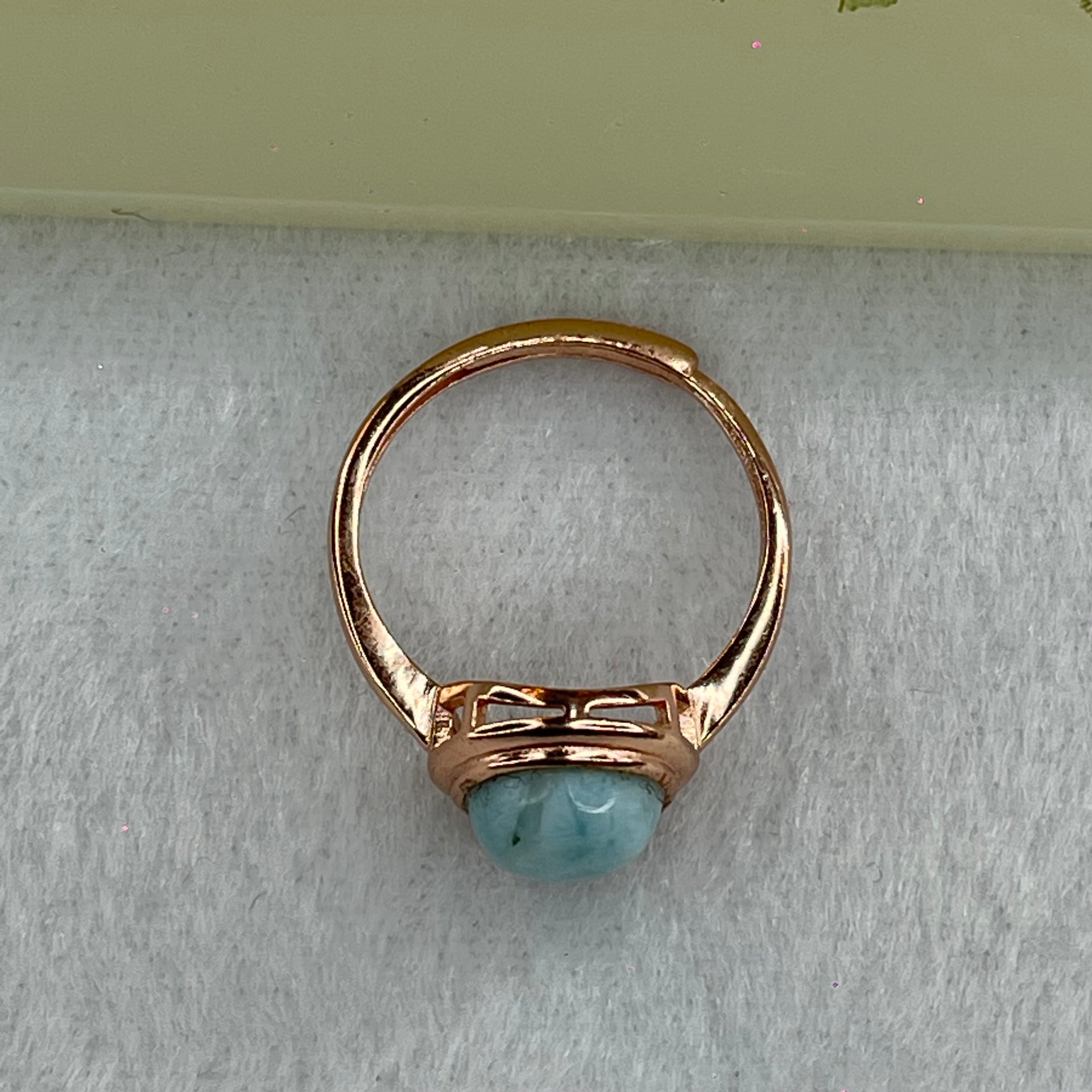 Natural Larimar in S925 Silver Rose Gold Color Ring (Adjustable Size) 2.56g 9.7 by 7.9 by 4.2mm - Huangs Jadeite and Jewelry Pte Ltd