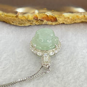 Type A Semi Icy Light Blueish Green Milo Buddha with Crystals in S925 Sliver Pendant and Necklace 6.13g 14.9 by 14.9 by 7.8mm - Huangs Jadeite and Jewelry Pte Ltd