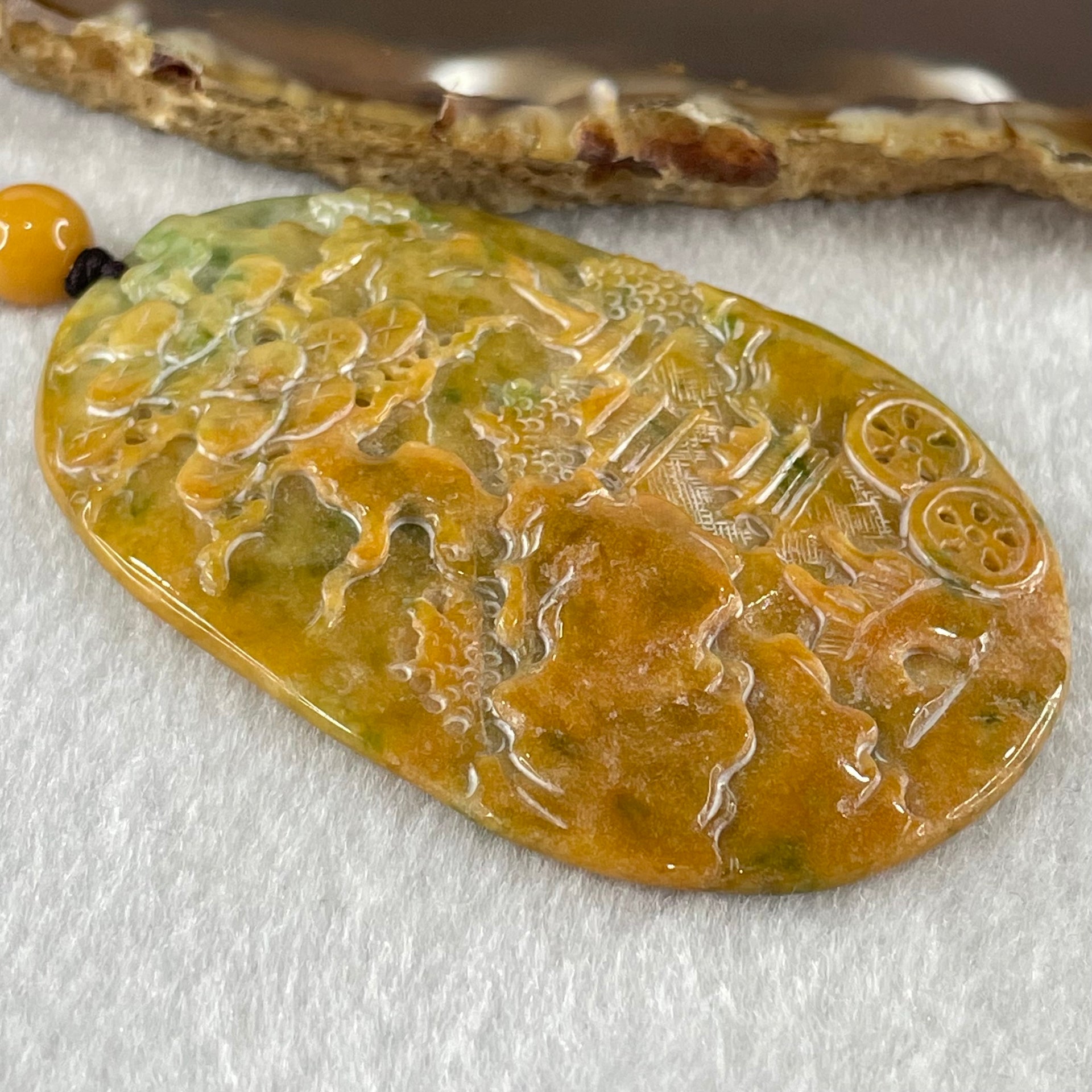 Grandmaster Type A Reddish Brown with Green Patches Jadeite Shan Shui with Twin Gui Ren Benefactor Pendant 黄山美景 36.38g 64.7 by 43.9 by 6.5mm - Huangs Jadeite and Jewelry Pte Ltd