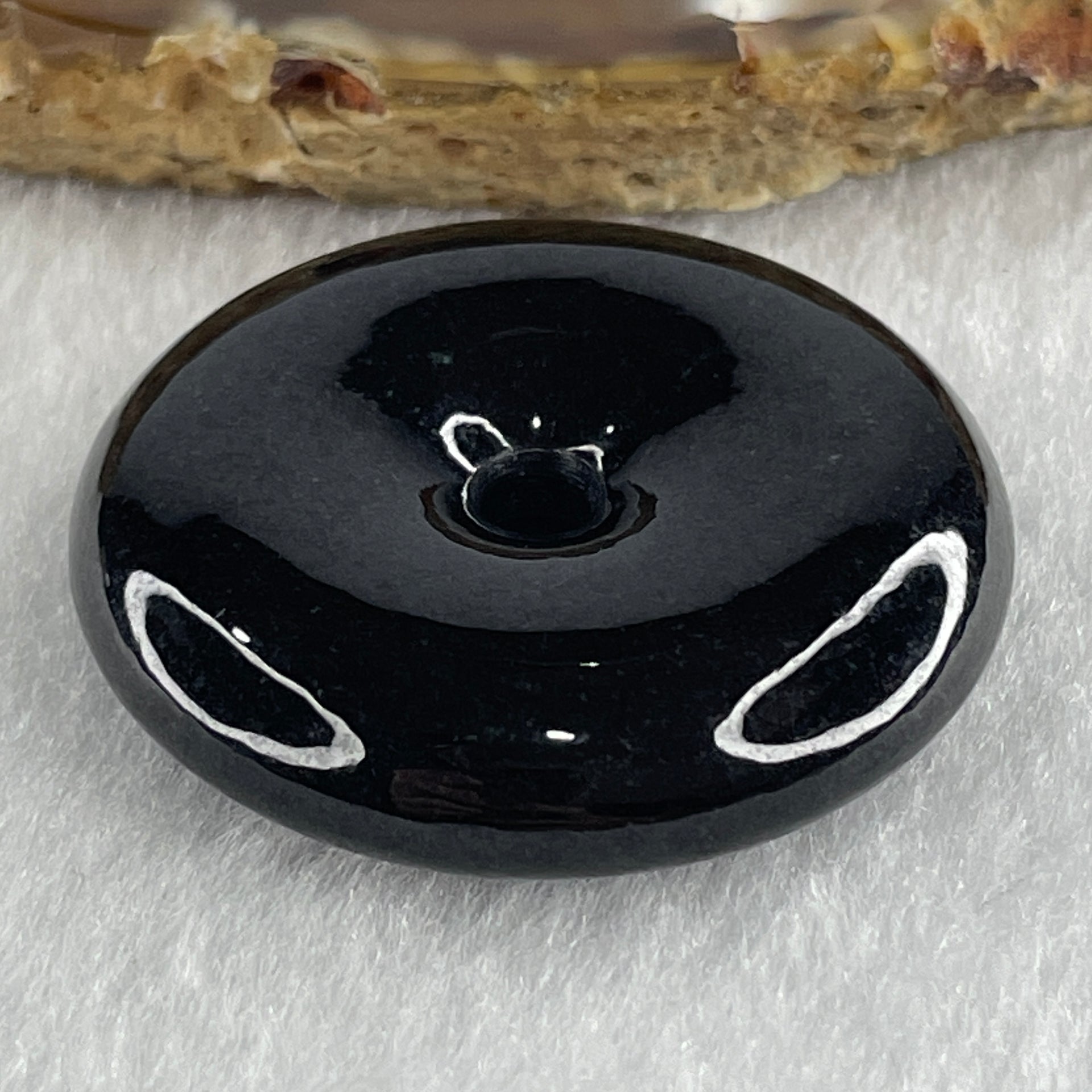 Type A Opaque Black Omphacite Jadeite Ping An Kou Donut Pendant 23.83g 36.0 by 8.9mm - Huangs Jadeite and Jewelry Pte Ltd