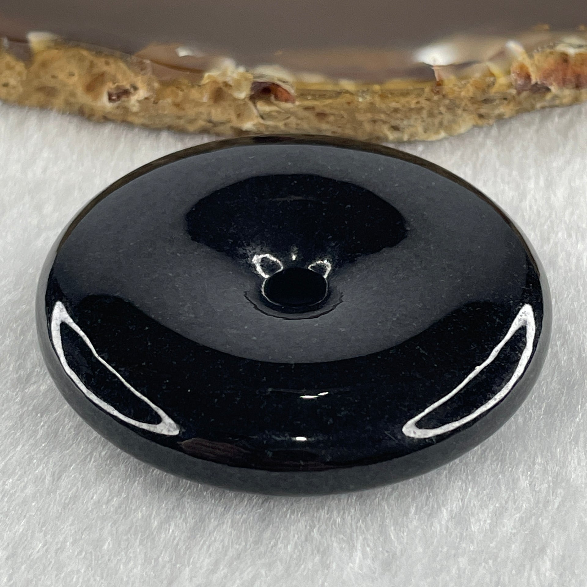 Type A Opaque Black Omphacite Jadeite Ping An Kou Donut Pendant 47.34g 48.3 by 9.9mm - Huangs Jadeite and Jewelry Pte Ltd