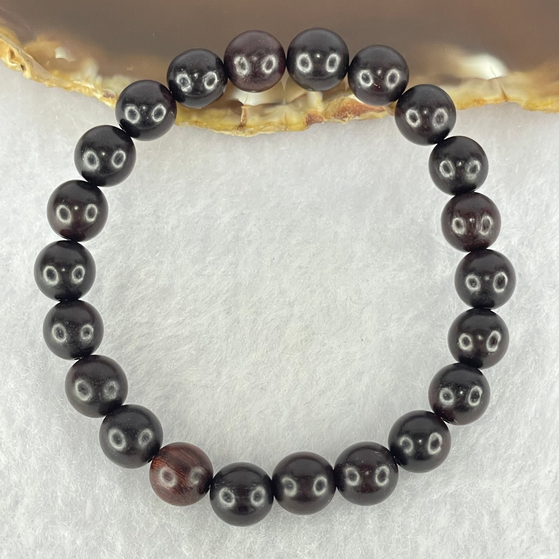 Natural Indian Small Leaf Zitan Rose Wood Beads Bracelet 天然小叶紫檀手链 7.16g 14.5cm 8.2mm 22 Beads - Huangs Jadeite and Jewelry Pte Ltd