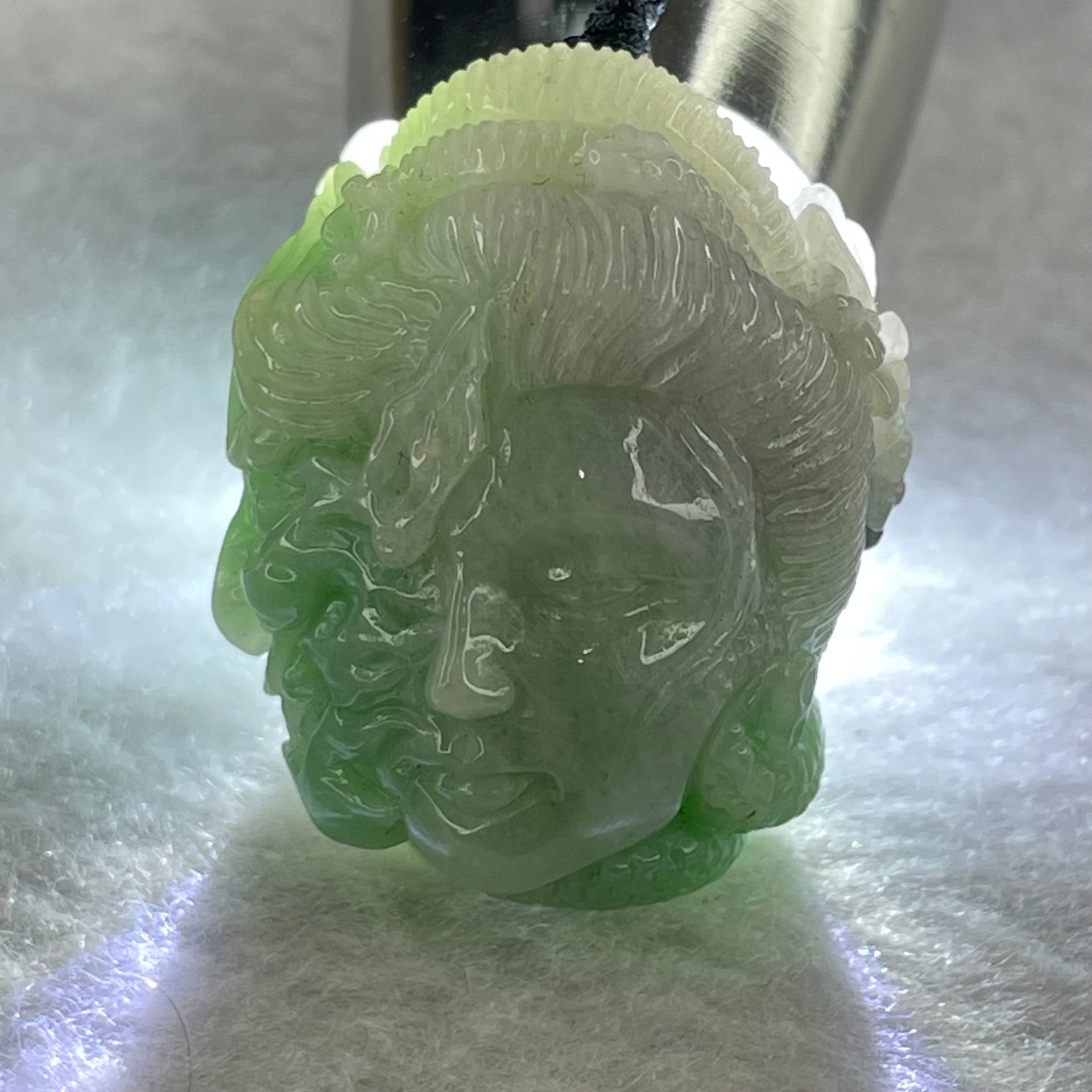 Type A Green with Wuji Grey Jadeite Good vs Evil Pendent 30.72g 31.6 by 24.7 by 23.6mm - Huangs Jadeite and Jewelry Pte Ltd