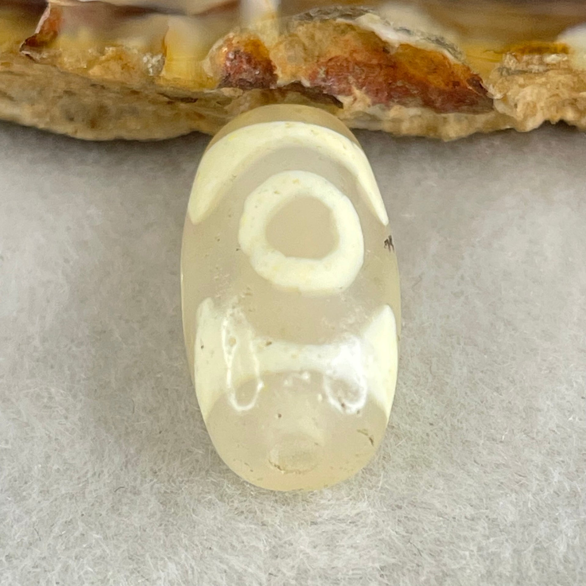 Natural Powerful Tibetan Old Oily Agate 3 Eyes Dzi Bead Heavenly Master (Tian Zhu) 三眼天诛 2.95g 19.2 by 10.2mm - Huangs Jadeite and Jewelry Pte Ltd
