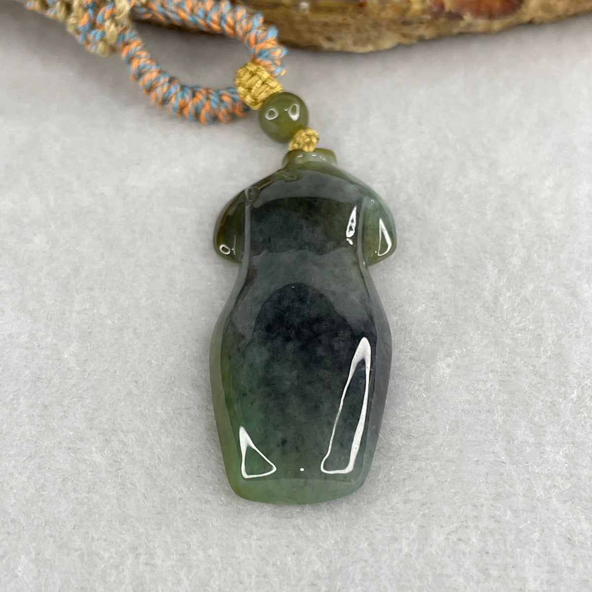 Natural Type A Blueish Green & Brownish Jadeite Cheongsam Pendant | Timeless Elegance & Earth-Water Balance (15.03g | 48.4x20.6x6.5mm)