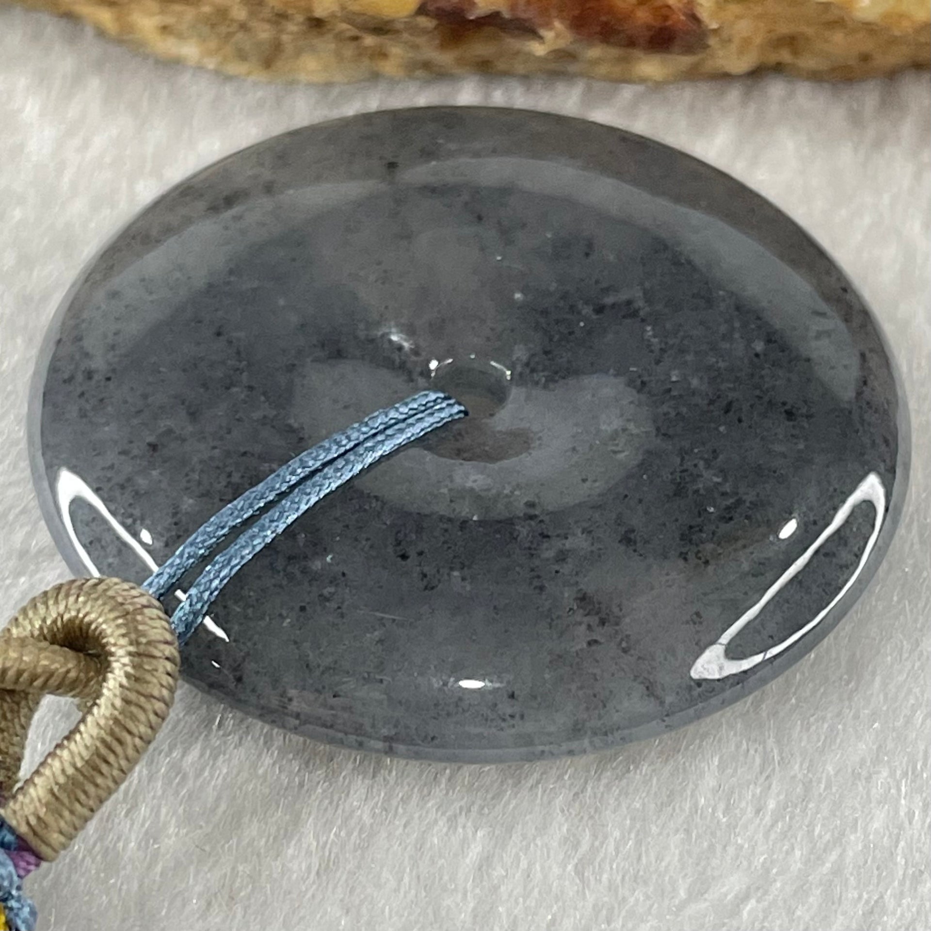 Type A Semi Icy Wuji Grey with Lavender Jadeite Ping An Kou Pendant 19.86g 37.2 by 6.1mm - Huangs Jadeite and Jewelry Pte Ltd