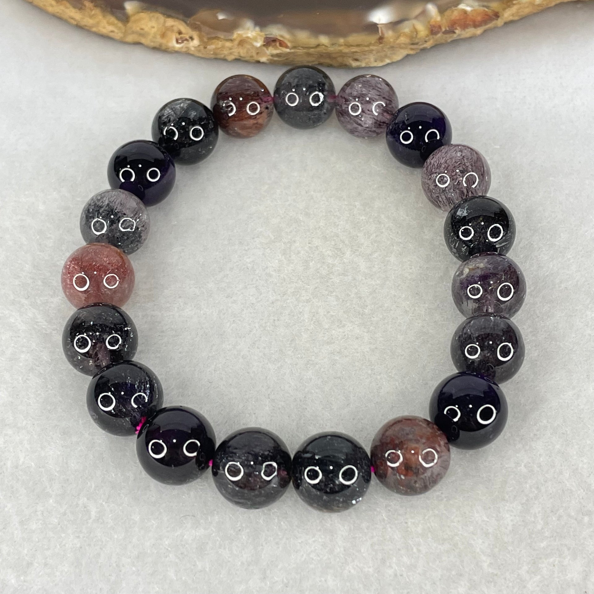 Good Grade Natural Blackcurrant Super 7 Beads Bracelet 32.62g 17cm 10.8mm 19 Beads - Huangs Jadeite and Jewelry Pte Ltd