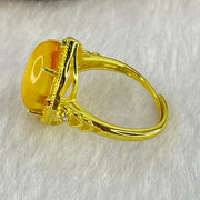 Natural Yellow Butterscotch Amber in S925 Sliver Gold Color Ring (Adjustable Size) 2.43g 2.43g 14.0 by 10.2 by 6.0mm - Huangs Jadeite and Jewelry Pte Ltd