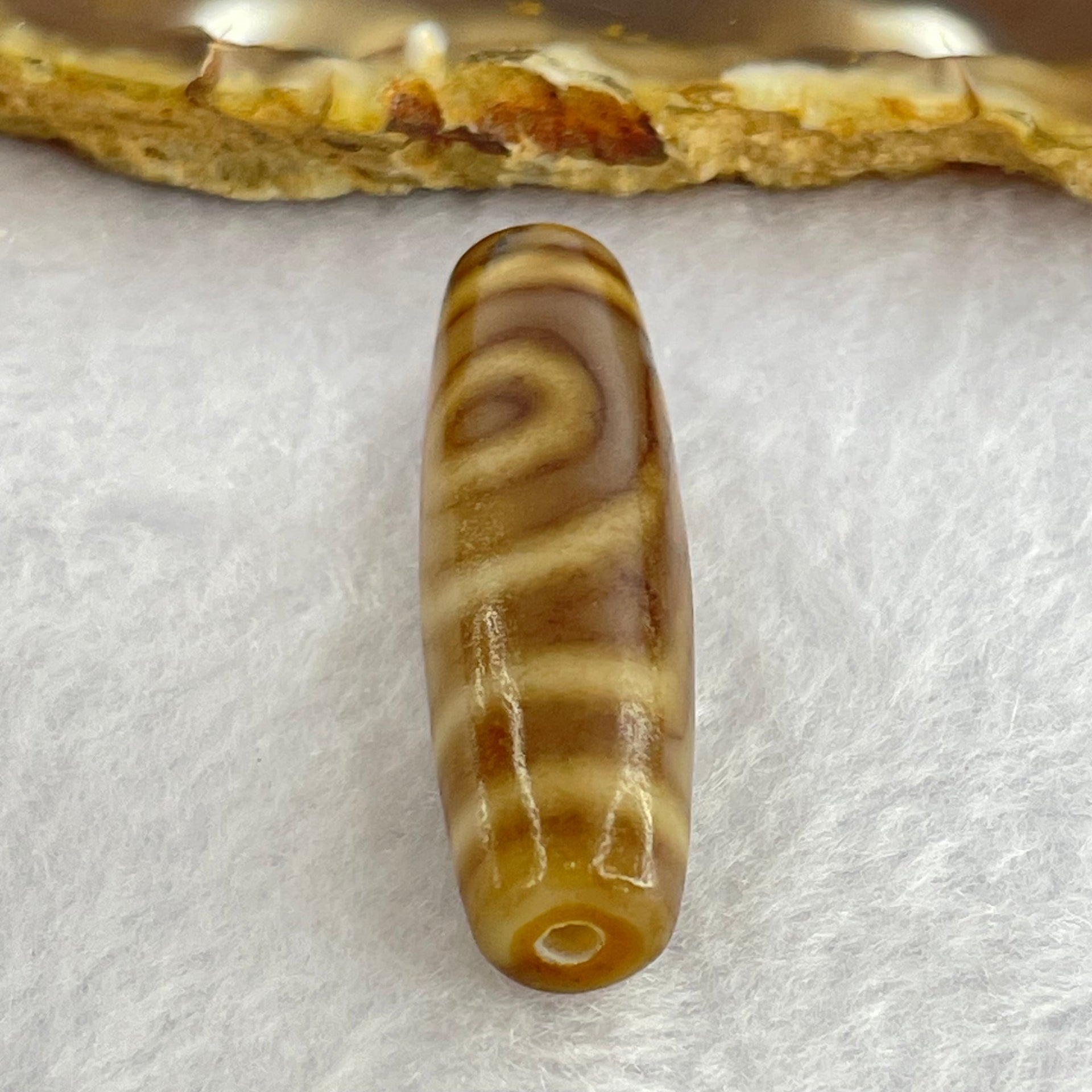 Natural Powerful Tibetan Old Oily Agate 2 Eyes Dzi Bead Heavenly Master (Tian Zhu) 二眼天诛 8.05g 39.4 by 11.5mm - Huangs Jadeite and Jewelry Pte Ltd