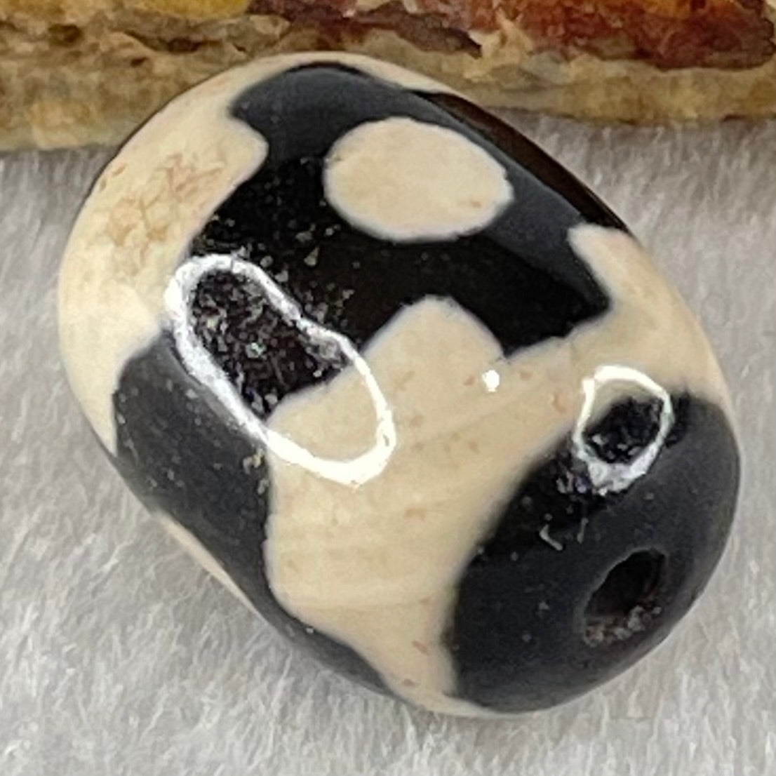 Natural Powerful Tibetan Old Oily Dark Brown With White Agate 3 Eyes Dzi Bead Heavenly Master (Tian Zhu) 三眼天诛 4.51g 17.5 by 13.0mm - Huangs Jadeite and Jewelry Pte Ltd