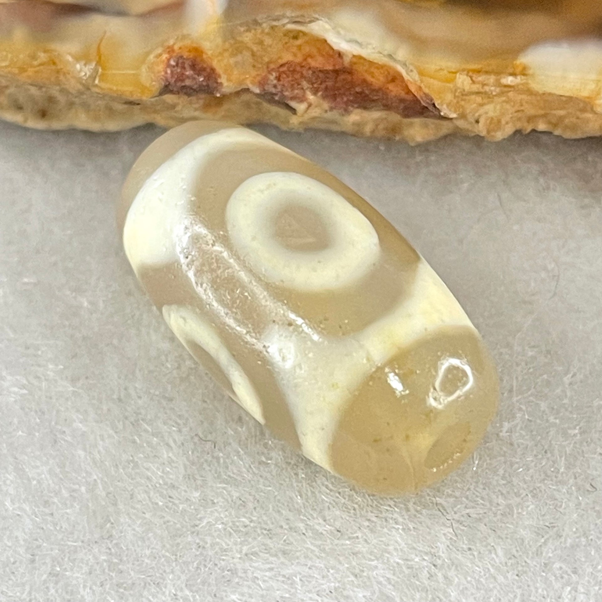 Natural Powerful Tibetan Old Oily Agate 3 Eyes Dzi Bead Heavenly Master (Tian Zhu) 三眼天诛 3.10g 20.0 by 10.5mm - Huangs Jadeite and Jewelry Pte Ltd
