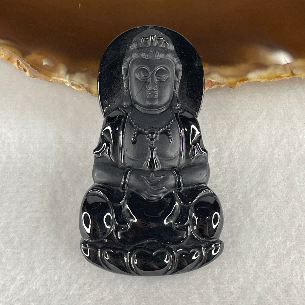 Protection, Peace and Compassion - Certified Natural Type A Black Omphacite Jadeite Guan Yin Pendant 32.93g 59.8 by 34.2 by 9.2mm