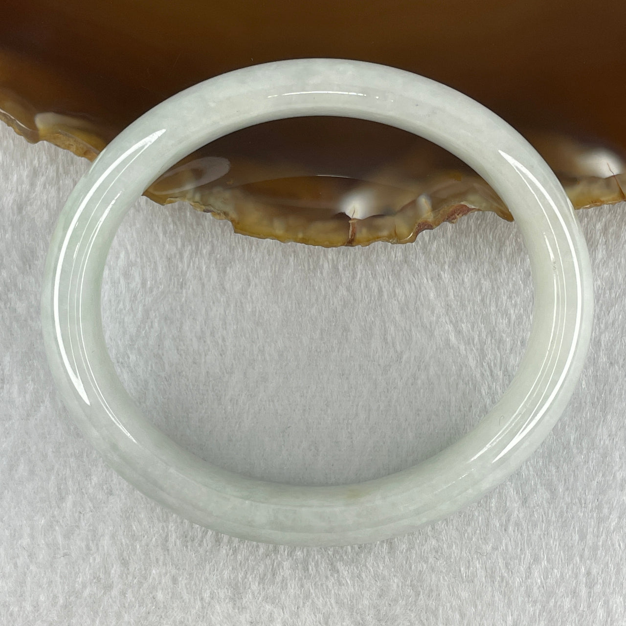Natural Type A Faint Green Faint Lavender Jadeite Oval Bangle 42.10g Inner Diameter 55.2mm 12.8 by 7.4mm (Very Very Slight Internal Lines) - Huangs Jadeite and Jewelry Pte Ltd