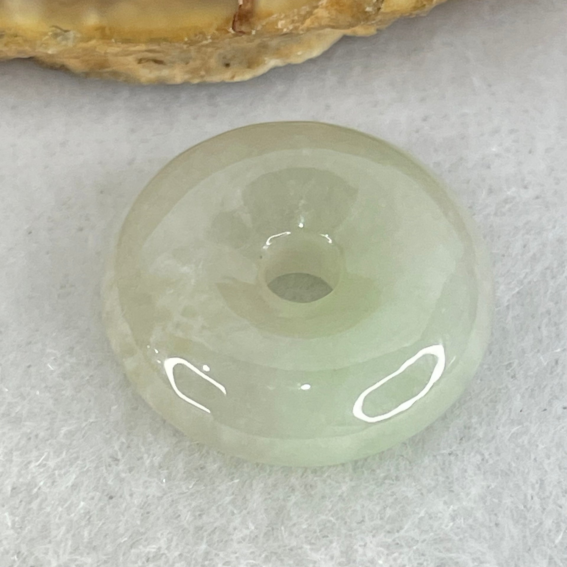 Type A Light Green With White Spots Jadeite Ping An Kou Donut Pendant 3.32g 17.2 by 5.8mm - Huangs Jadeite and Jewelry Pte Ltd