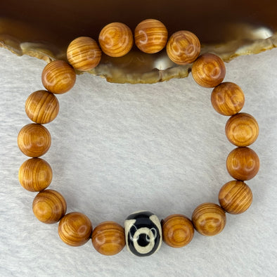Natural Old Yabai Thuja Wood Beads With 3 Eyes Dzi Bead  Bracelet 老树崖柏三眼天珠手链 11.72g 16.5cm 10.2mm 18 Beads/ 14.1 by 10.9mm 1 Bead - Huangs Jadeite and Jewelry Pte Ltd