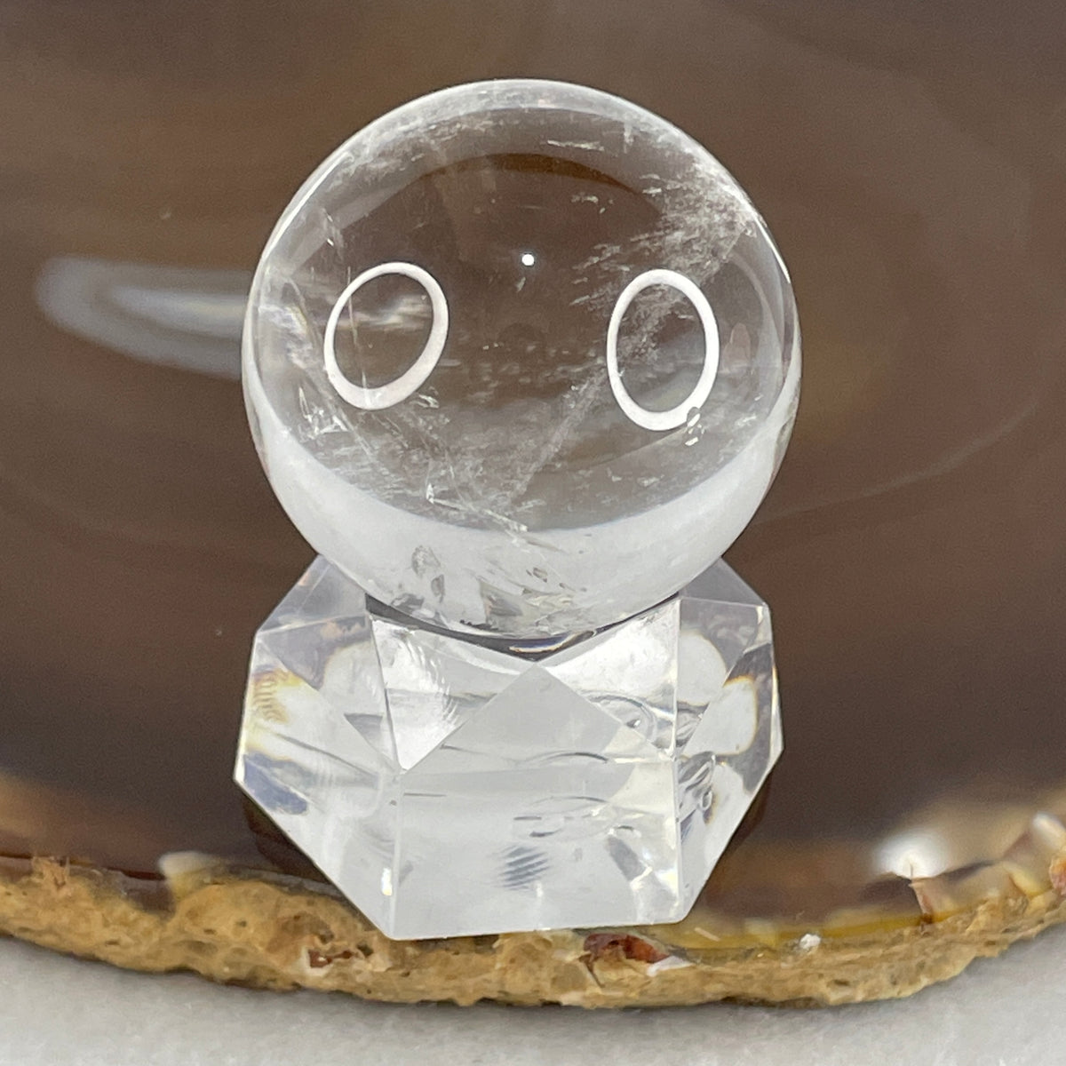 Good Grade Clear Quartz Sphere Display with Clear Acrylic Stand | Clarity Orb & Pure Light Focus Accent (38.56g | 30.2x40.0mm | Harmonizer, Energy Amplifier, Mind De-Clutterer & Feng Shui Purification Anchor)