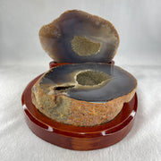 Natural Grey with Yellow Agate Wealth Pot with Wooden Stand 1178.3g 156.2 by 165.0 by 118.5mm - Huangs Jadeite and Jewelry Pte Ltd