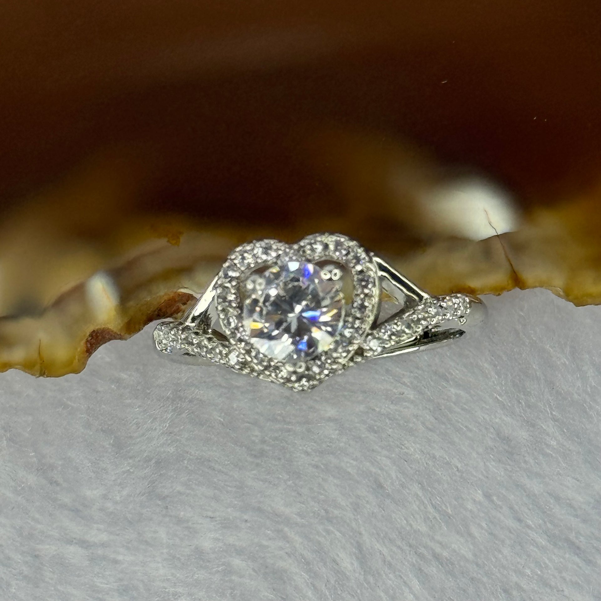 Cubic Zirconia in S925 Sliver Ring (Adjustable Size) 2.56g 6.8 by 6.5 by 3.9mm - Huangs Jadeite and Jewelry Pte Ltd