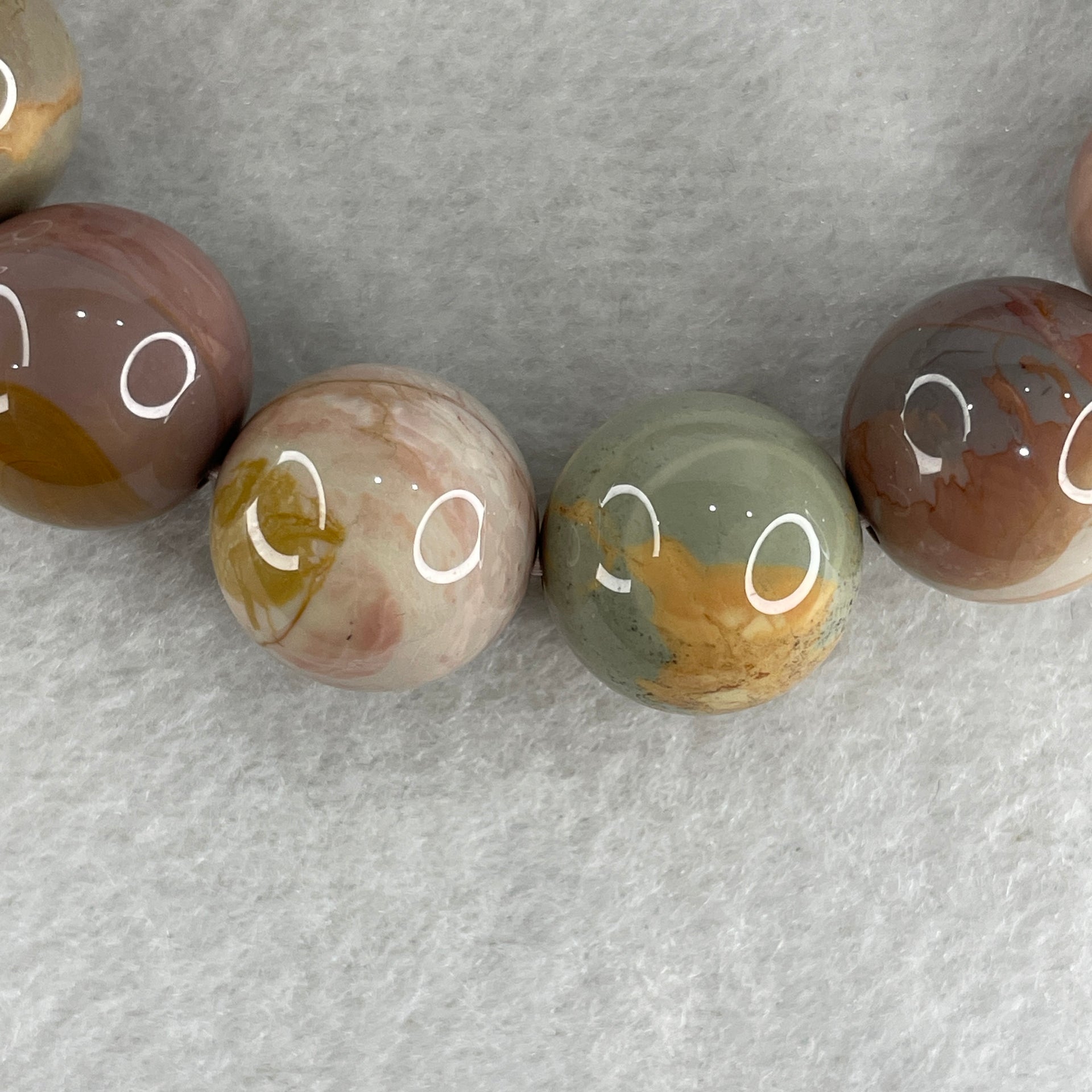 Certified Natural Alashan Agate Greyish Pink Beads Bracelet 66.758g 16cm 15.4mm 14Beads - Huangs Jadeite and Jewelry Pte Ltd