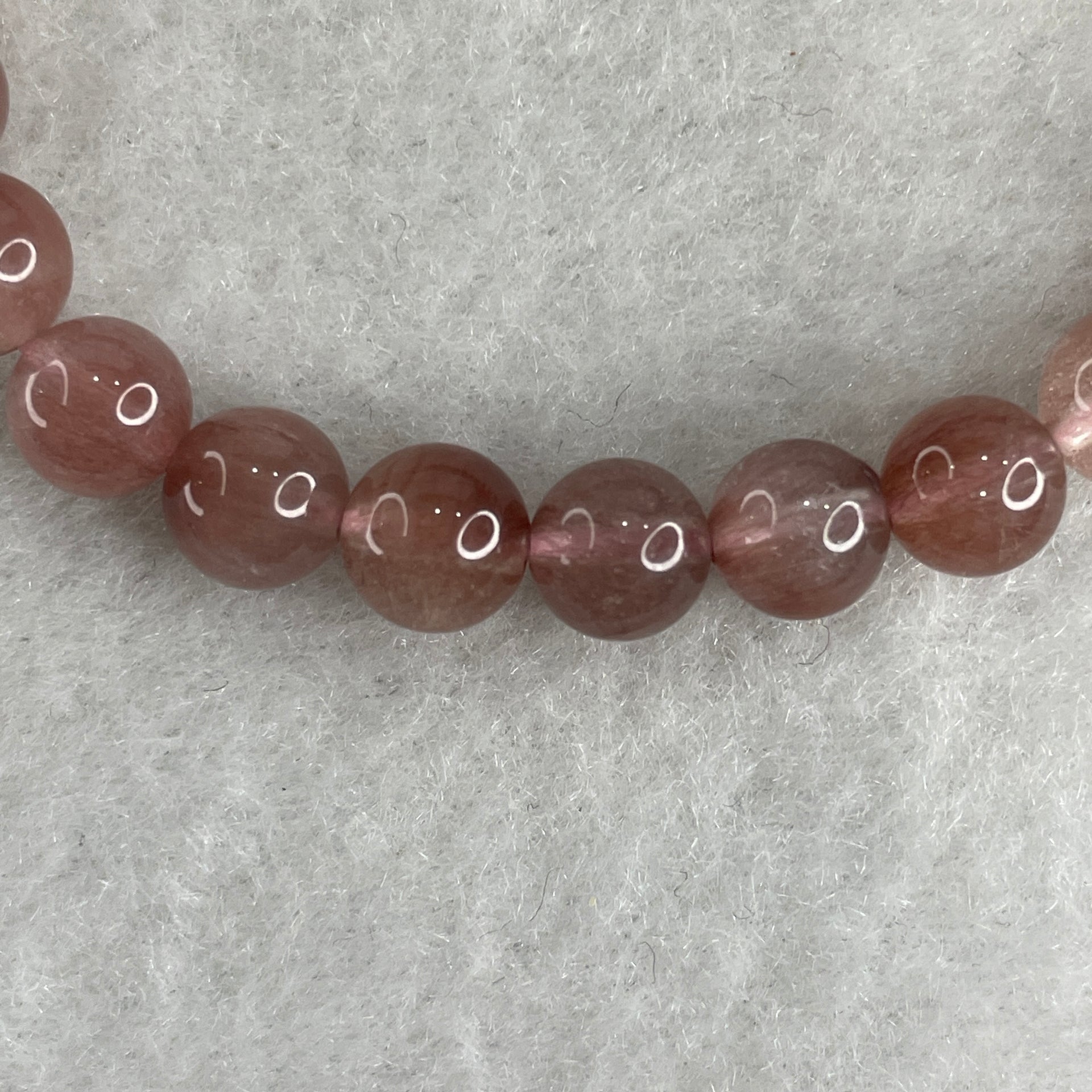 Natural Pinky Rabbit Hair Rutilated Quartz Beads Bracelet 13.81g 16.5cm 7.3mm 27 Beads - Huangs Jadeite and Jewelry Pte Ltd