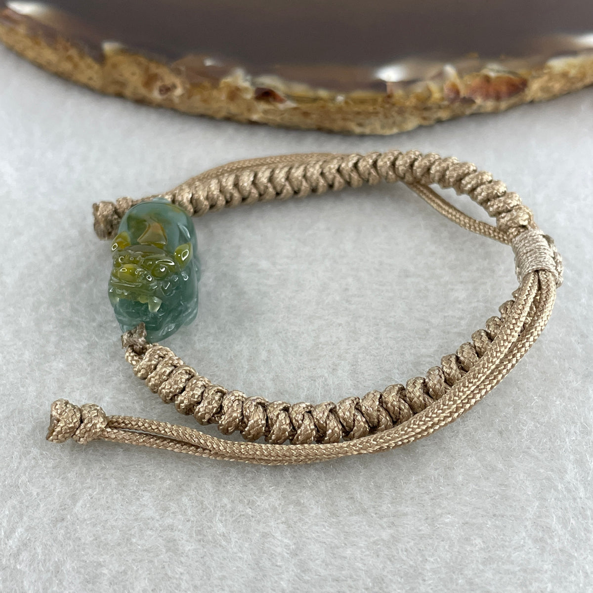 Natural Type A Blueish-Green & Brownish Jadeite Pixiu Bracelet Focal Charm | Wealth Guardian & Asset Protection Talisman (6.69g | 21.1 x 10.2 x 11.2mm) - Huangs Jadeite and Jewelry Pte Ltd