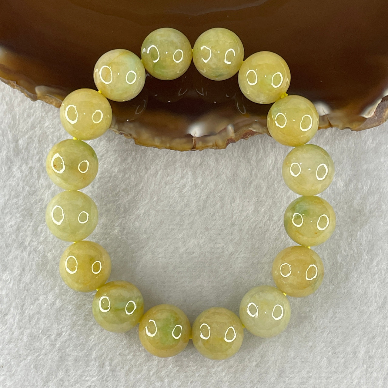 Natural Type A Yellow Jadeite Round Shape Beads Bracelet 61.35g 16.5cm 13mm 16 Beads (Burned) - Huangs Jadeite and Jewelry Pte Ltd