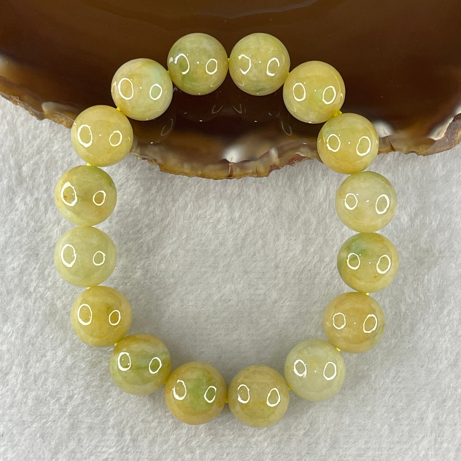 Natural Type A Yellow Jadeite Round Shape Beads Bracelet 61.35g 16.5cm 13mm 16 Beads (Burned) - Huangs Jadeite and Jewelry Pte Ltd