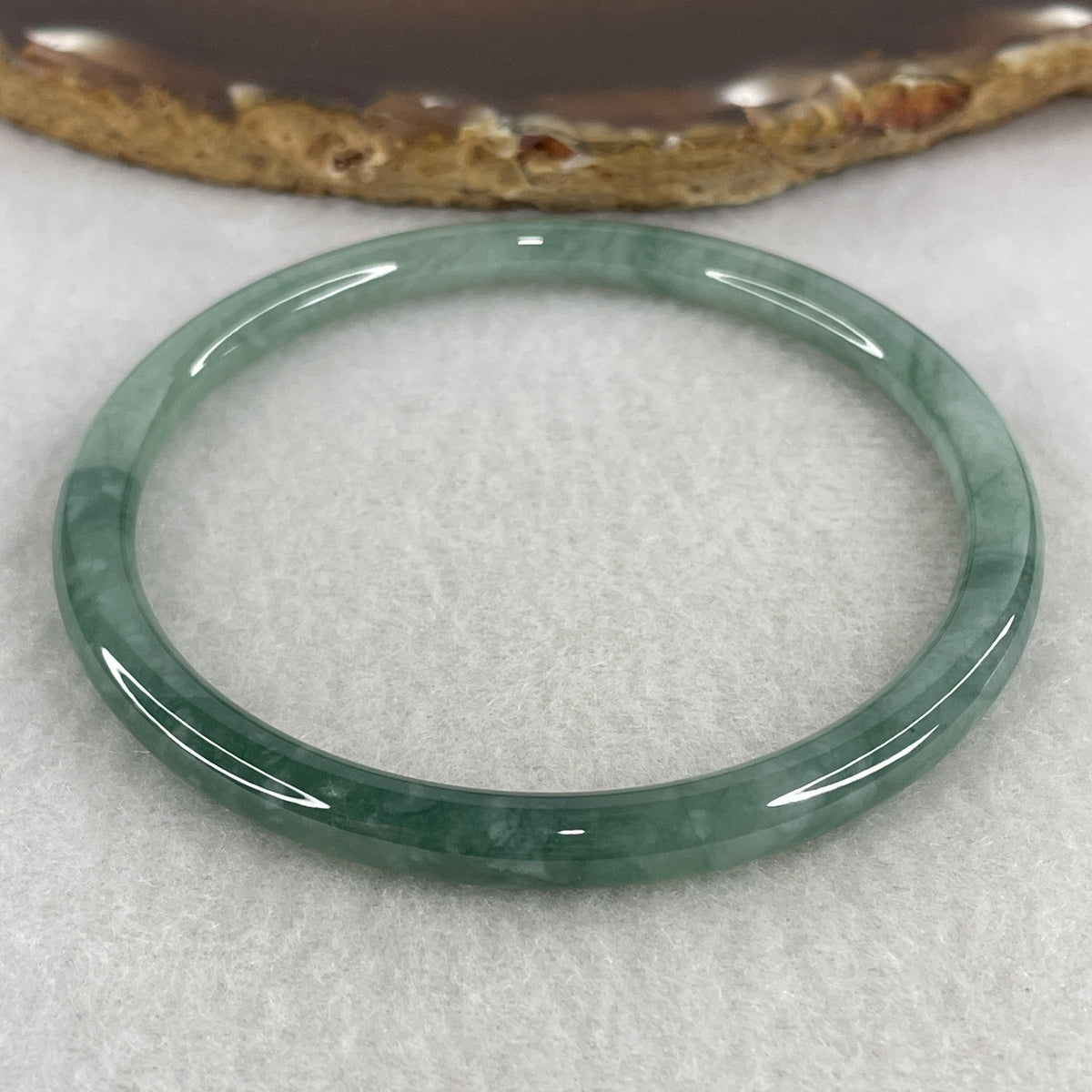 Natural Type A Green Jadeite Bangle | 58.3mm Inner Diameter (16.78g 5.6x5.6mm | External Rough | Organic Earth Texture & Heart Harmony) - Huangs Jadeite and Jewelry Pte Ltd