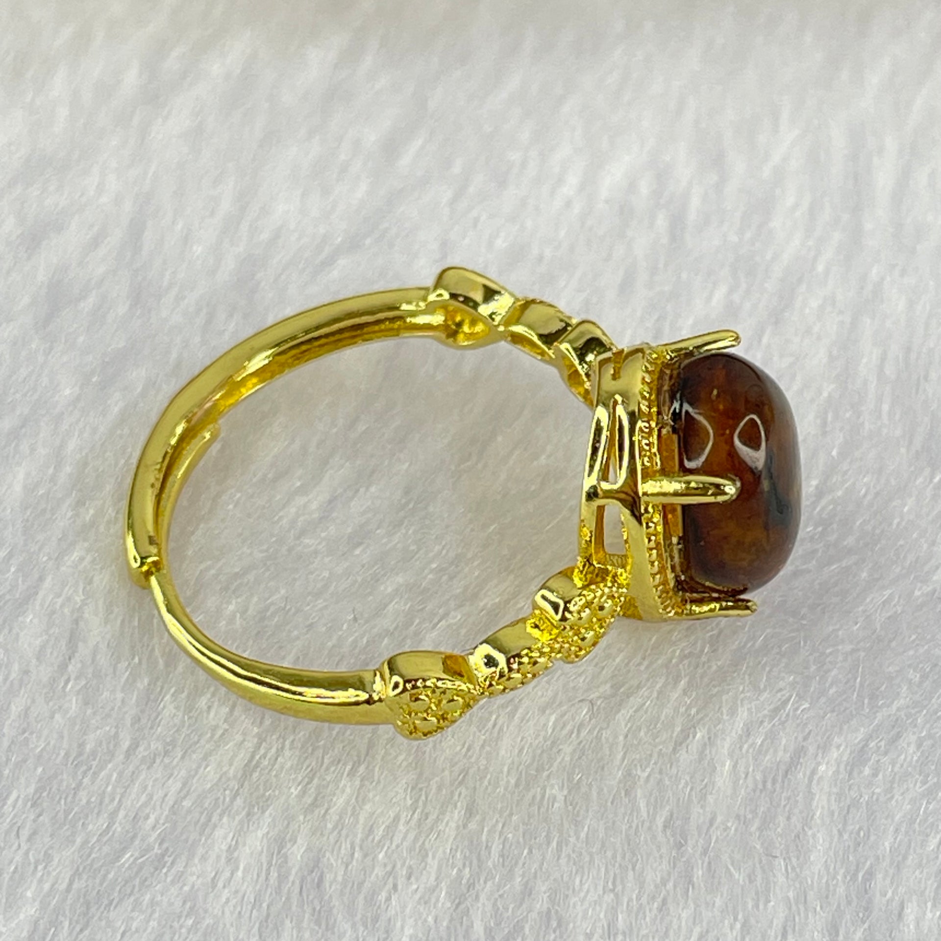 Natural Cognac Amber in S925 Silver Gold Color Ring 1.86g 10.0 by 7.7 by 5.0mm - Huangs Jadeite and Jewelry Pte Ltd