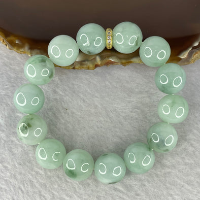 Type A Green with Darker Green Piao Hua Jadeite Bracelet 47.85g 12.7mm 14 Beads - Huangs Jadeite and Jewelry Pte Ltd