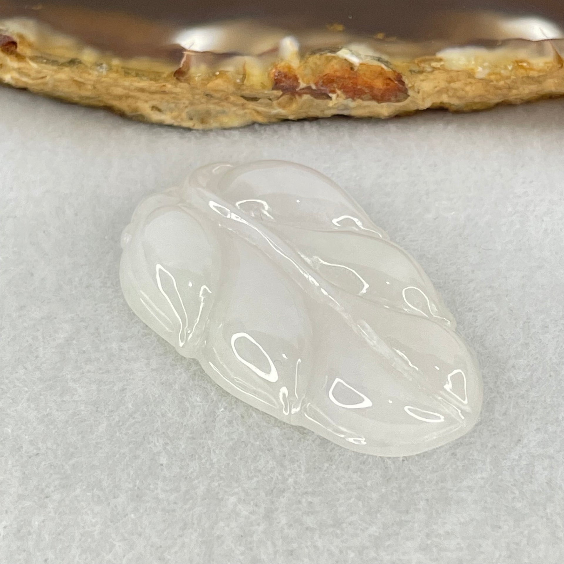Type A White Jadeite Leaf Pendant 9.78g 40.5 by 23.9 by 6.3mm - Huangs Jadeite and Jewelry Pte Ltd